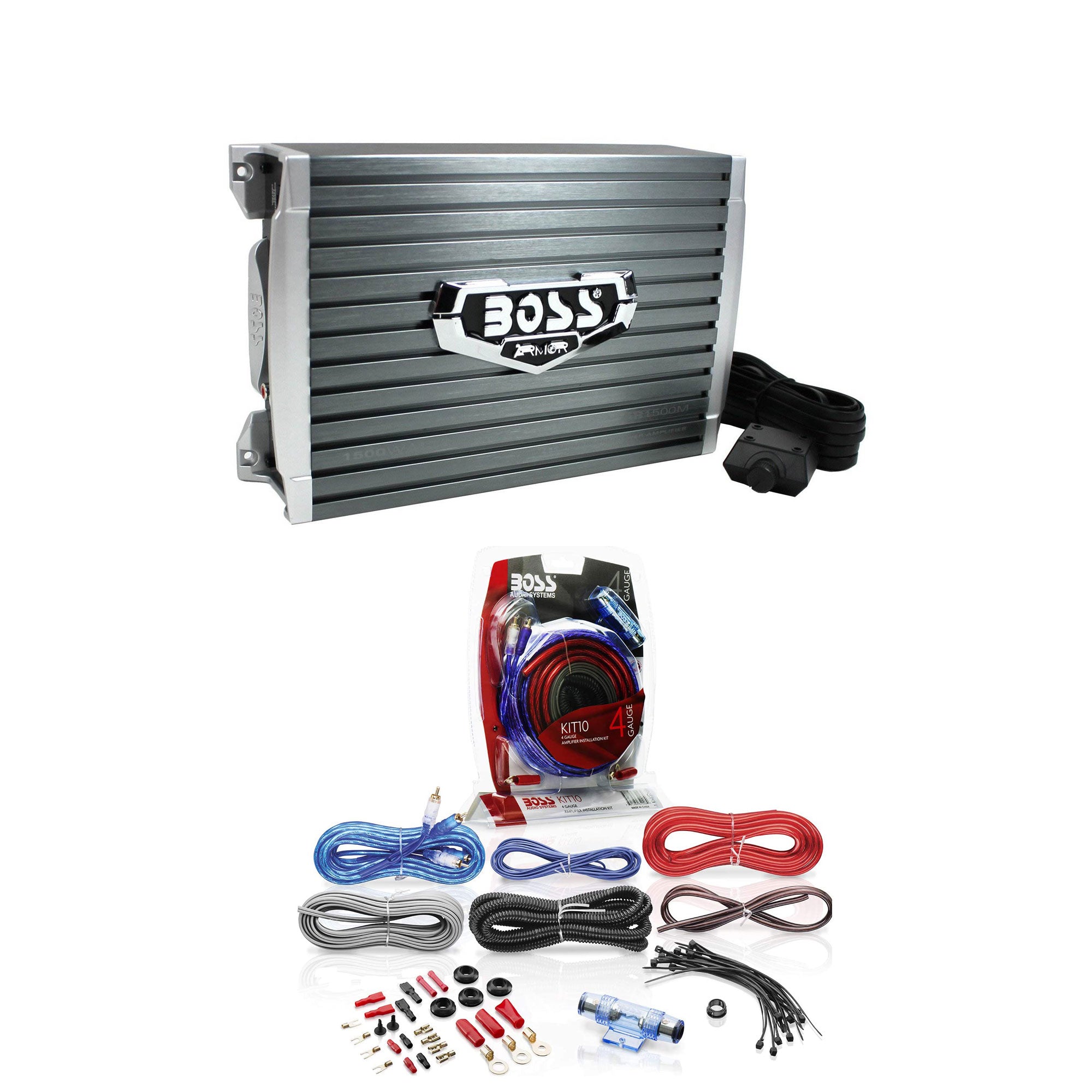 Boss Audio 1500 Watt Power Car Amplifier with Remote and Installation Wiring Kit