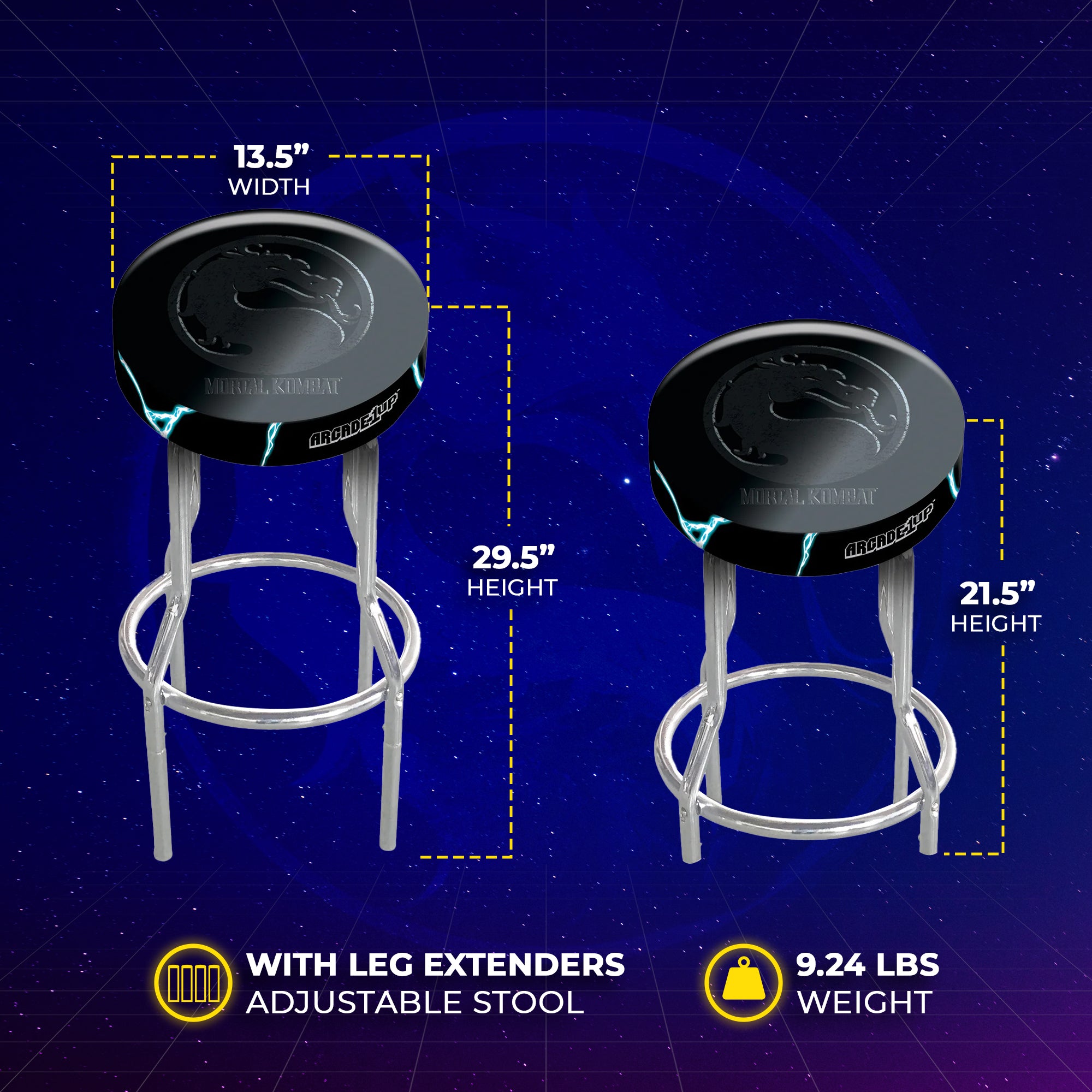 Arcade1Up Midway Mortal Kombat Video Game Stool with Leg Extenders (Open Box) - VMInnovations