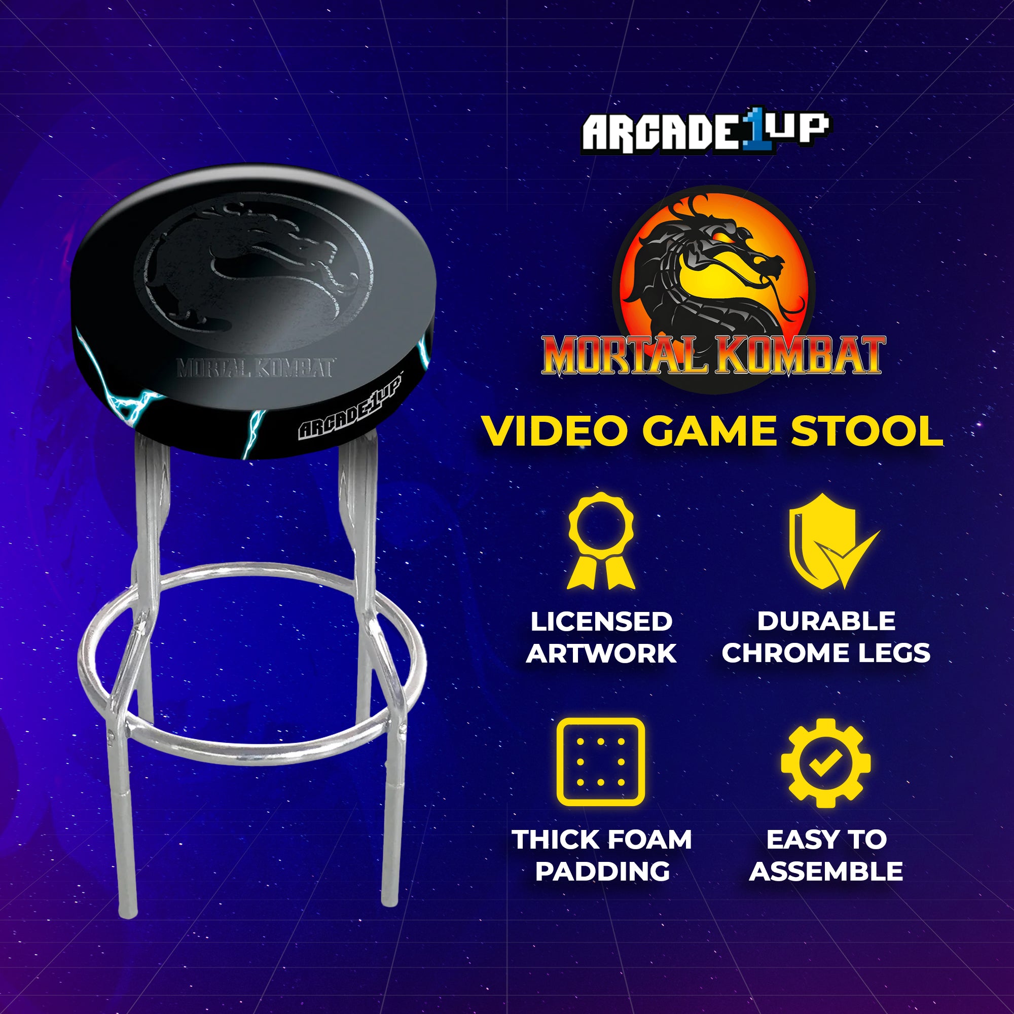Arcade1Up Midway Mortal Kombat Video Game Stool with Leg Extenders (Open Box) - VMInnovations