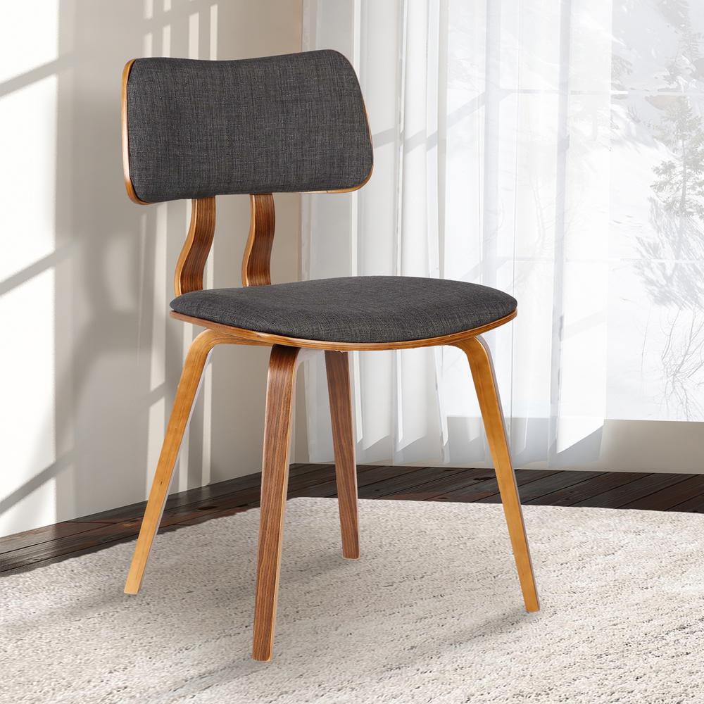 Armen Living Jaguar Mid-Century Dining Chair in Walnut Wood and Charcoal Fabric