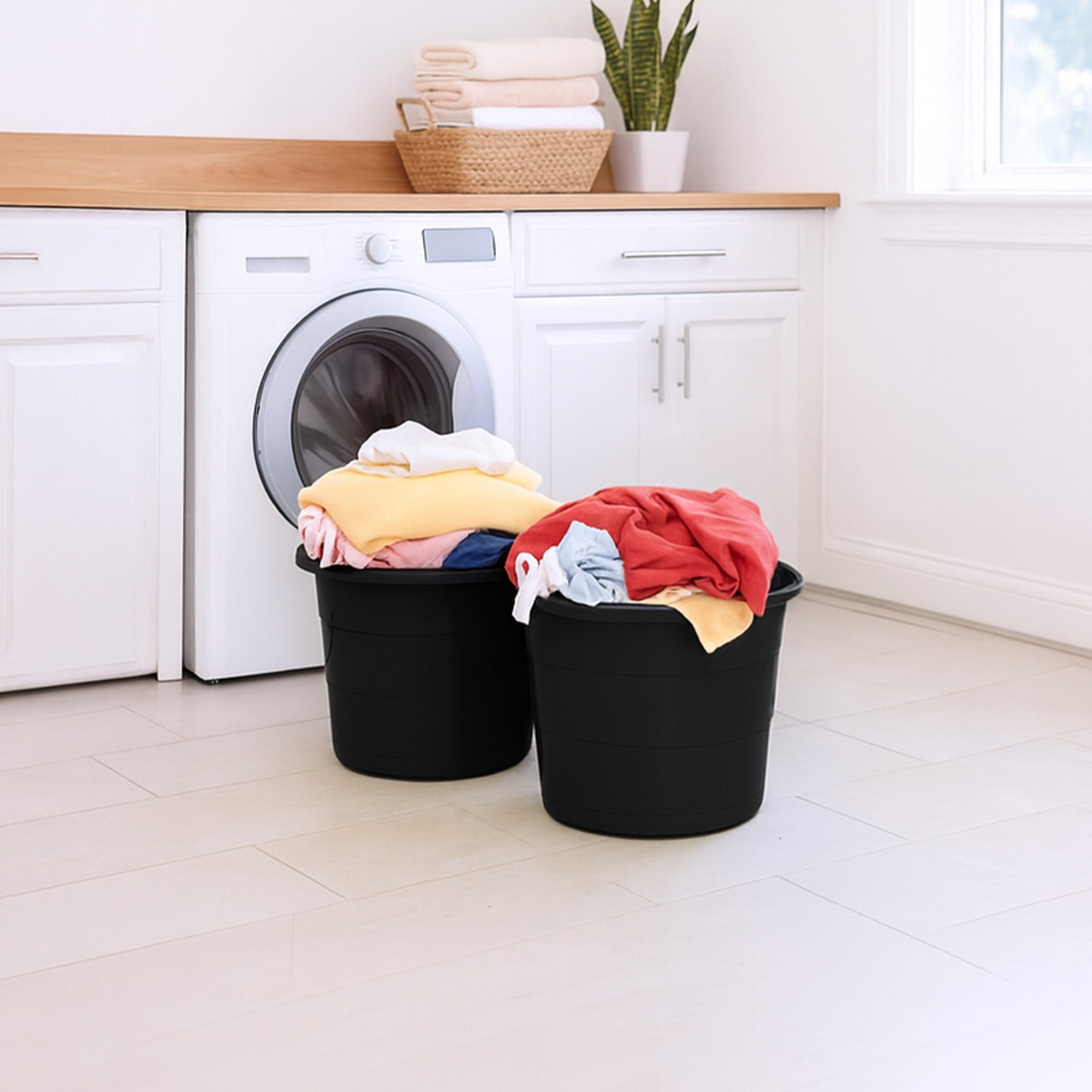 Homz Plastic 17 Gal Storage Bucket Tub w/ Rope Handle, Black, 2 Pack (Open Box) - VMInnovations