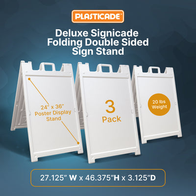 Plasticade Deluxe Signicade Folding Double Sided Sign Stand, White (3 Pack) - VMInnovations