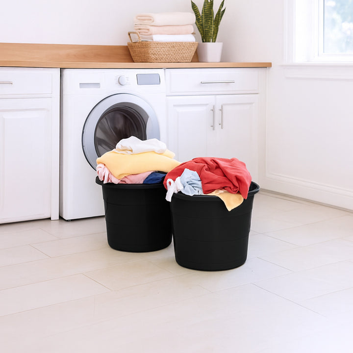 Homz Plastic 17 Gal Storage Bucket Tub w/ Rope Handle, Black, 2 Pack (Open Box) - VMInnovations