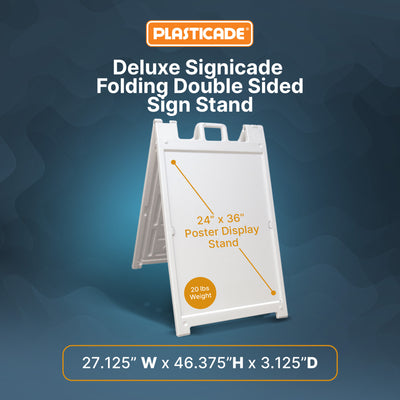 Plasticade Deluxe Signicade Portable Folding Double Sided Sign Stand, White