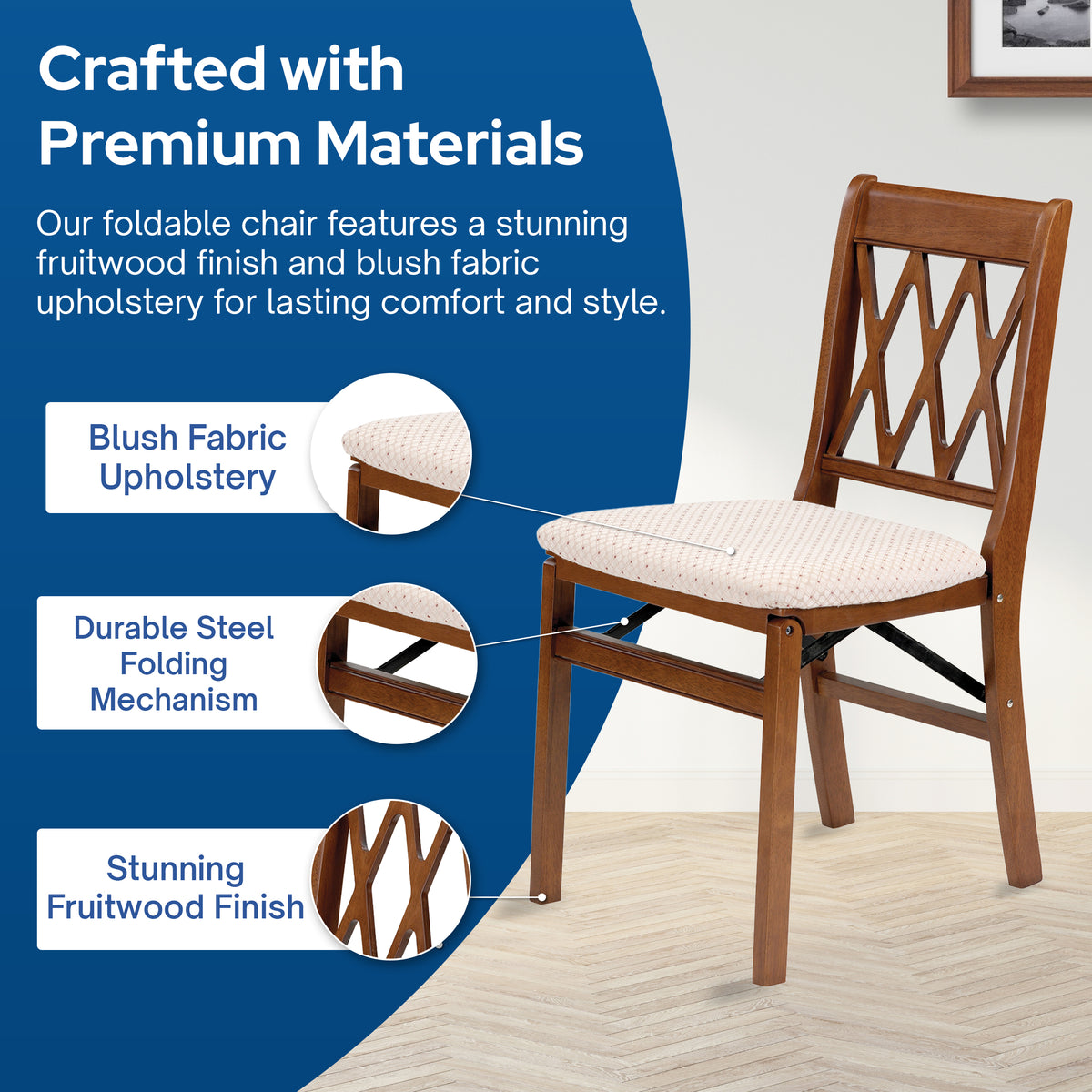 Stakmore Lattice Back Wooden Folding Chairs w/ Padded Seat, Fruitwood, Set of 2