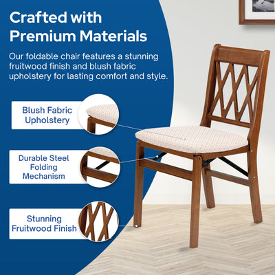 Stakmore Lattice Back Wooden Folding Chairs w/ Padded Seat, Fruitwood, Set of 2