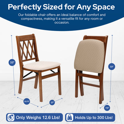 Stakmore Lattice Back Wooden Folding Chairs w/ Padded Seat, Fruitwood, Set of 2