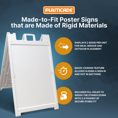Plasticade Deluxe Signicade Portable Folding Double Sided Sign Stand, White - VMInnovations