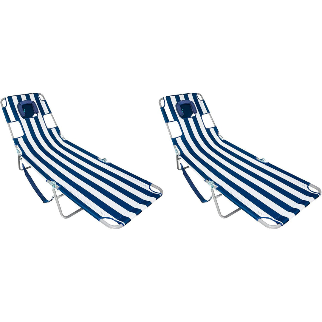 Ostrich Chaise Lounge Folding Portable Sunbathing Beach Chair, Striped (2 Pack)