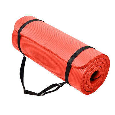 BalanceFrom Fitness 1" Extra Thick Exercise Mat w/Carrying Strap, Red (Used) - VMInnovations