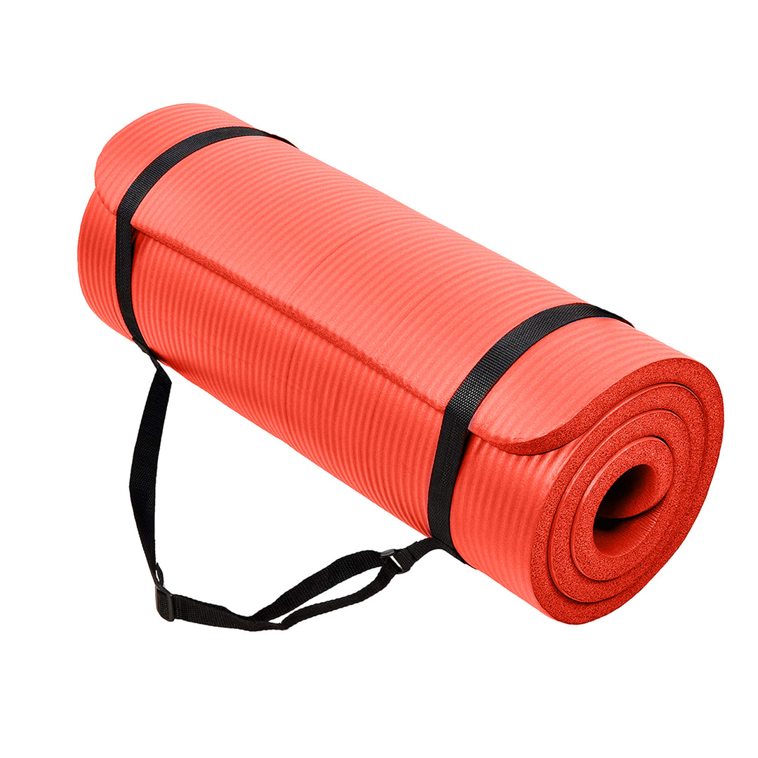 BalanceFrom Fitness 1" Extra Thick Exercise Mat w/Carrying Strap, Red(Open Box)