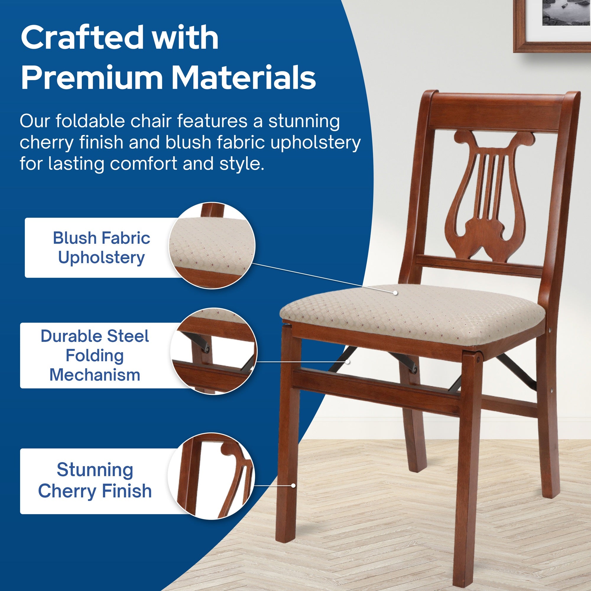 Stakmore Music Back Wooden Folding Chairs with Padded Seats, Cherry, Set of 2 - VMInnovations