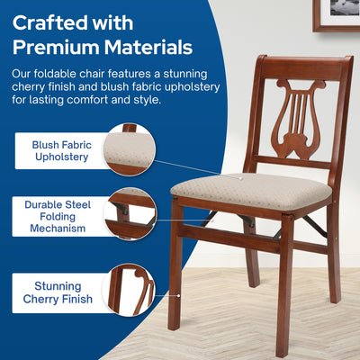 Stakmore Music Back Wooden Folding Chairs with Padded Seats, Cherry, Set of 2 - VMInnovations