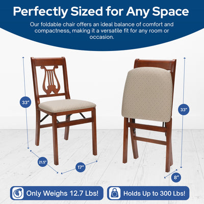 Stakmore Music Back Wooden Folding Chairs with Padded Seats, Cherry, Set of 2 - VMInnovations