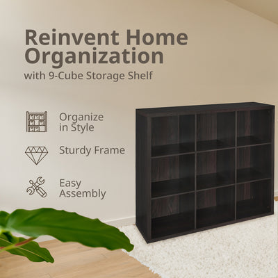 ClosetMaid 9 Cube Storage Shelf Bookshelf Home Organizer with Back Panel, Black - VMInnovations