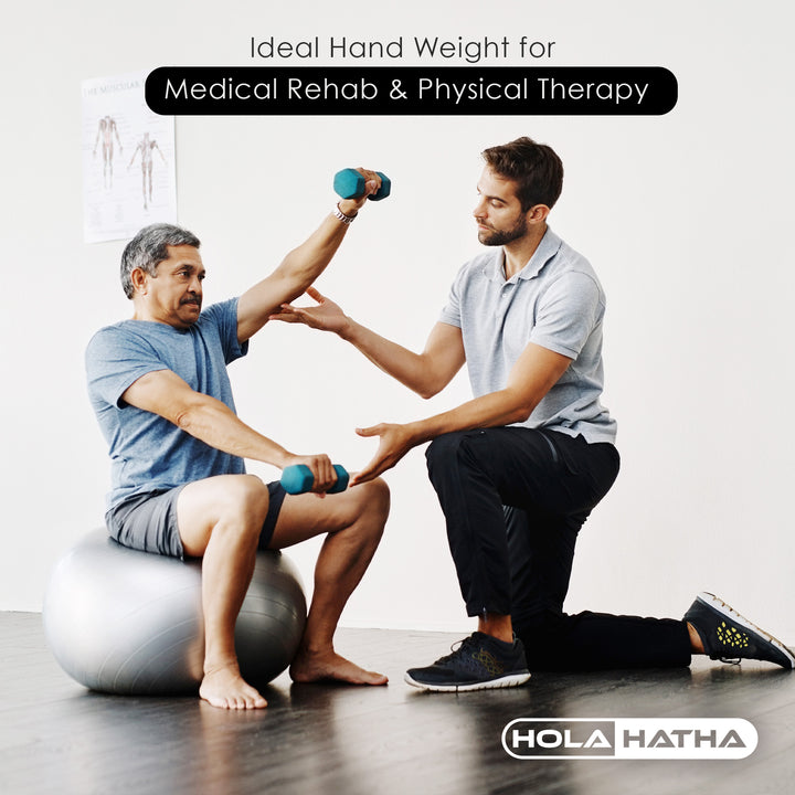 HolaHatha 5, 10, and 15 LB Neoprene Dumbbell Weight Set w/ Rack (Open Box) - VMInnovations