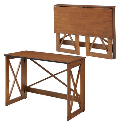 MECO Stakmore Stylish Versatile Folding Desk with Built In Outlets, Fruitwood - VMInnovations