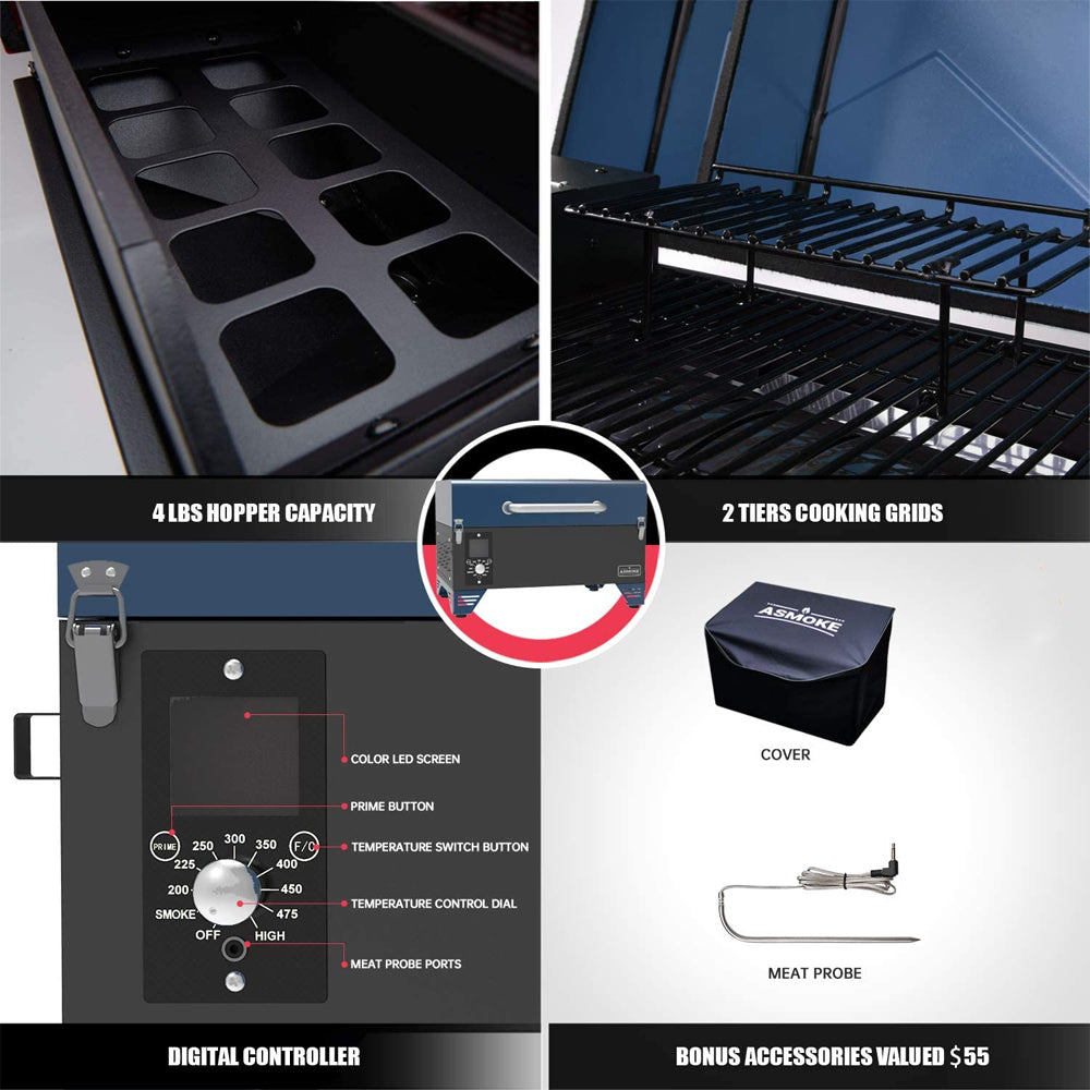 ASMOKE Portable 256 Sq Inch Pellet Grill and Smoker w/ Starter Kit (Open Box) - VMInnovations