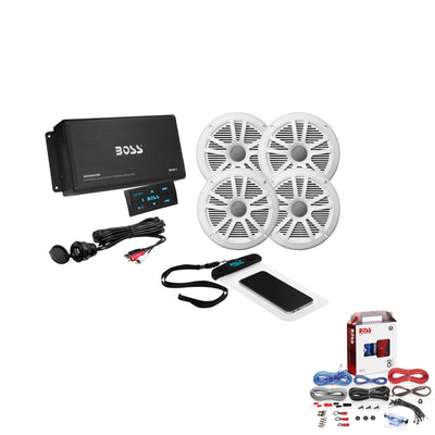 Boss Marine Audio Amplifier & Speakers Bundle With KIT2 Installation Wiring Kit - VMInnovations