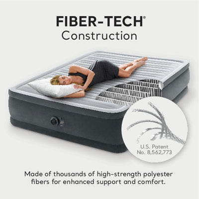 Intex 64413ED Elevated Dura Beam Fiber Tech Airbed with Built in Pump, Queen (Damaged)