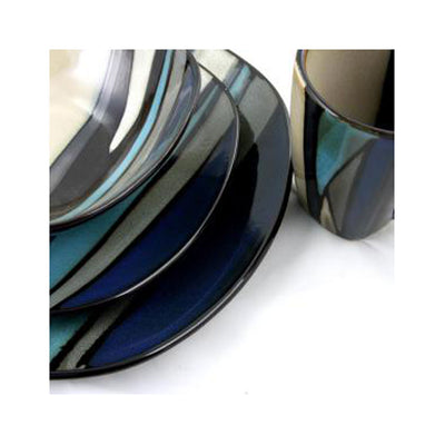 Gibson Elite 16 Piece Reactive Glaze Dinnerware Plates, Bowls, and Mugs, Teal - VMInnovations