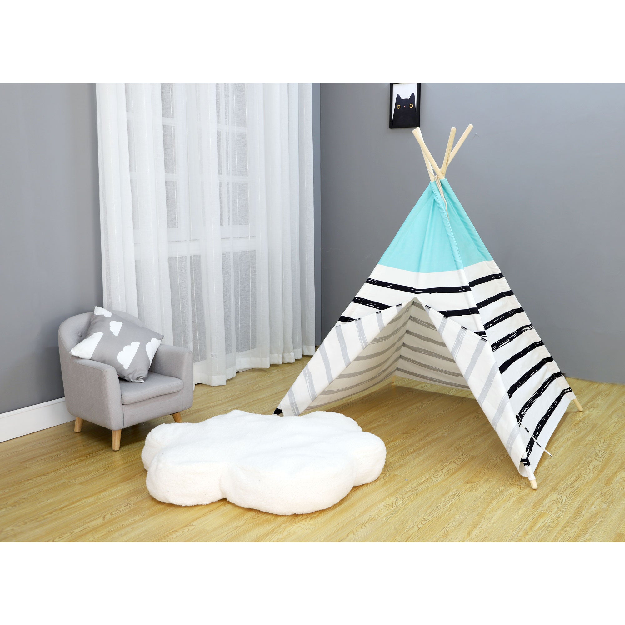 Asweets Blue Top Childrens Kids Foldable Canvas Play Teepee Tent Toy (Used) - VMInnovations