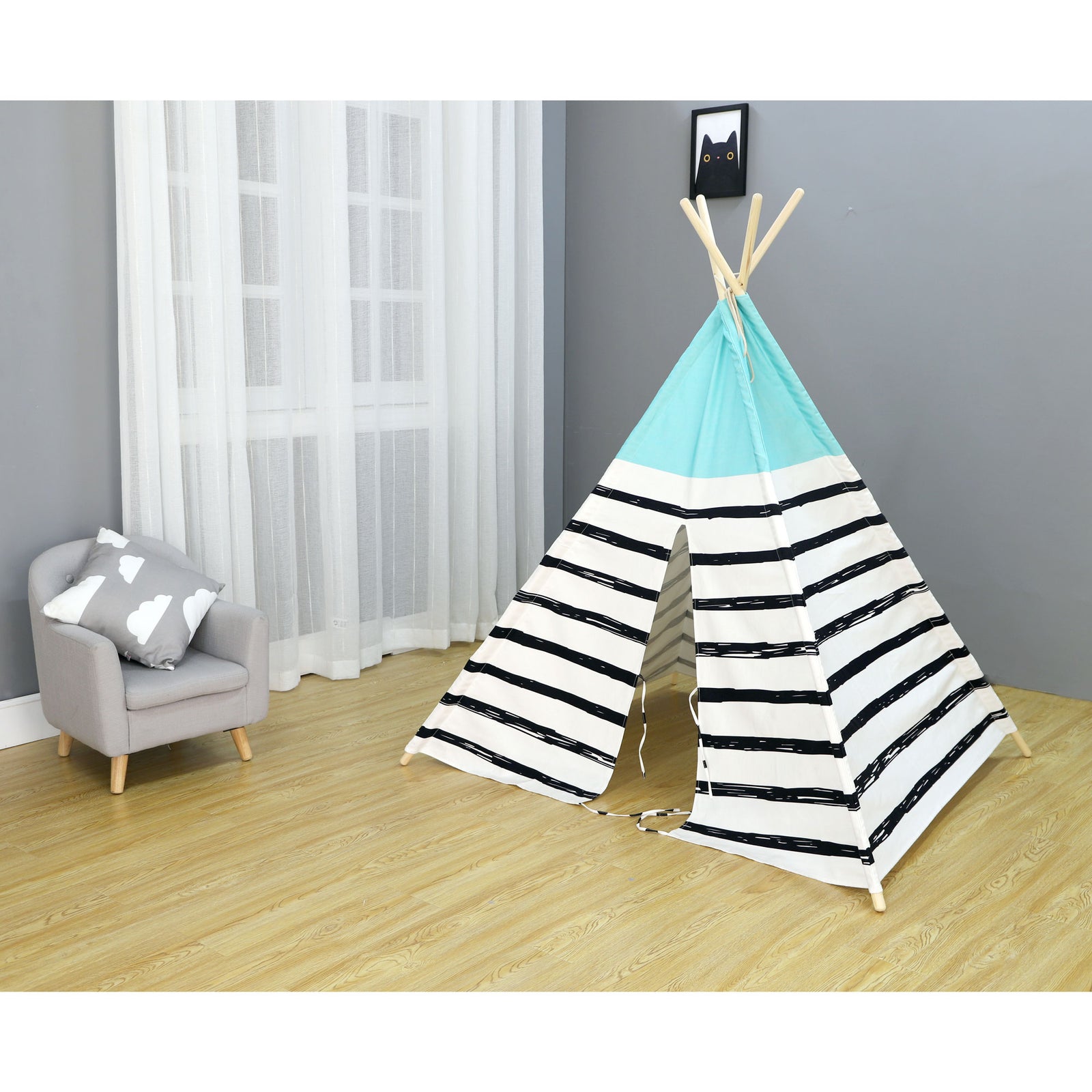 Asweets Blue Top Childrens Kids Foldable Canvas Play Teepee Tent Toy (Used) - VMInnovations