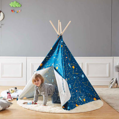 Asweets Glow in the Dark Starry Sky Kids Canvas Play Teepee Tent (Open Box) - VMInnovations