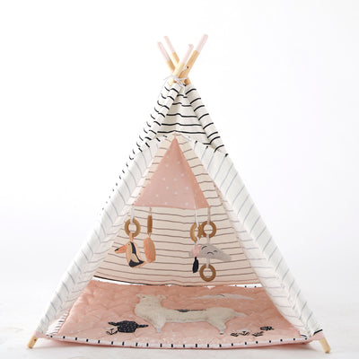 Wonder&Wise Baby Kids Foldable Activity Toy Teepee Play Tent w/ Llama Mat (Used)