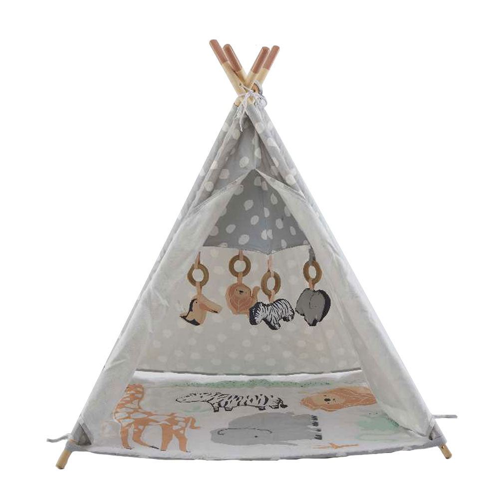 Wonder&Wise Baby Kids Foldable Activity Teepee Play Tent with Safari Mat (Used) - VMInnovations