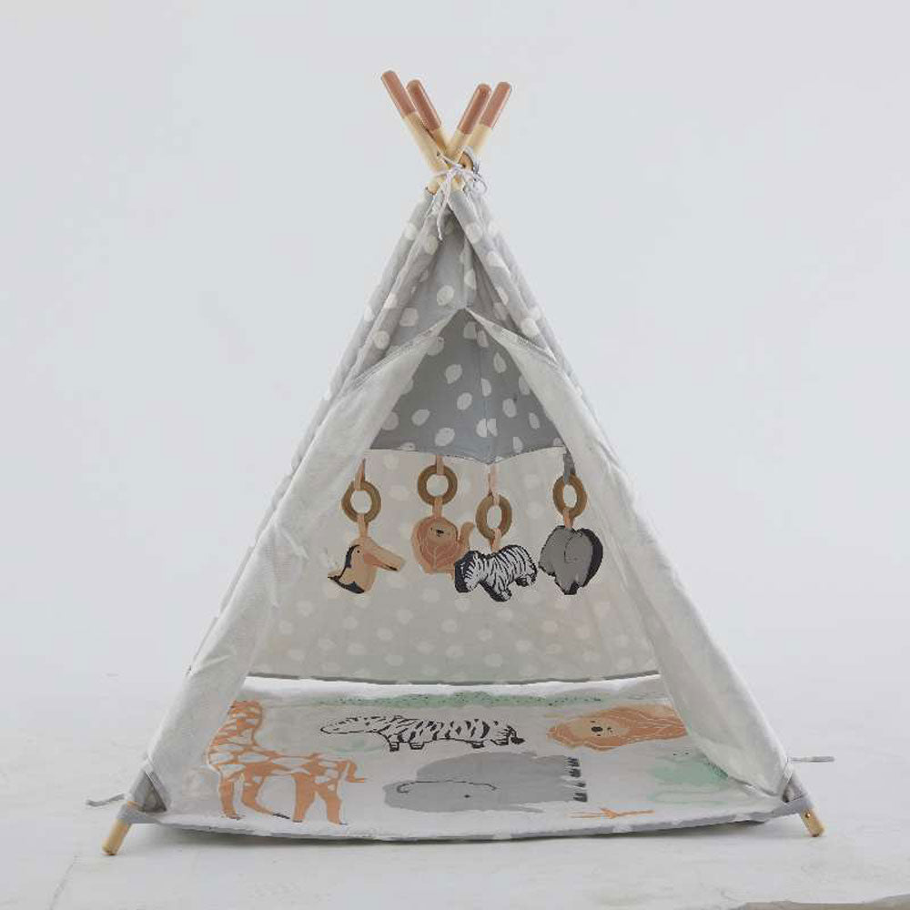 Wonder&Wise Baby Kids Foldable Activity Teepee Play Tent with Safari Mat (Used) - VMInnovations