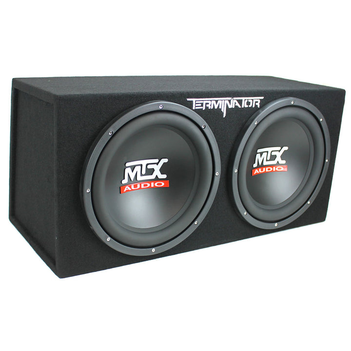 MTX TNE212D 12" 1200W Dual Loaded Car Subwoofers Box & Planet 1500W Amp with Kit