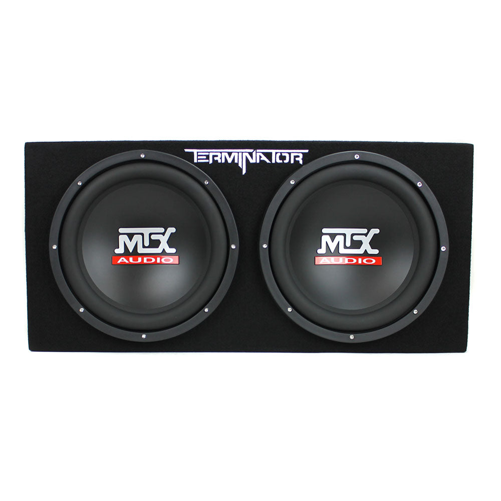 MTX TNE212D 12" 1200W Dual Loaded Car Subwoofers Box & Planet 1500W Amp with Kit