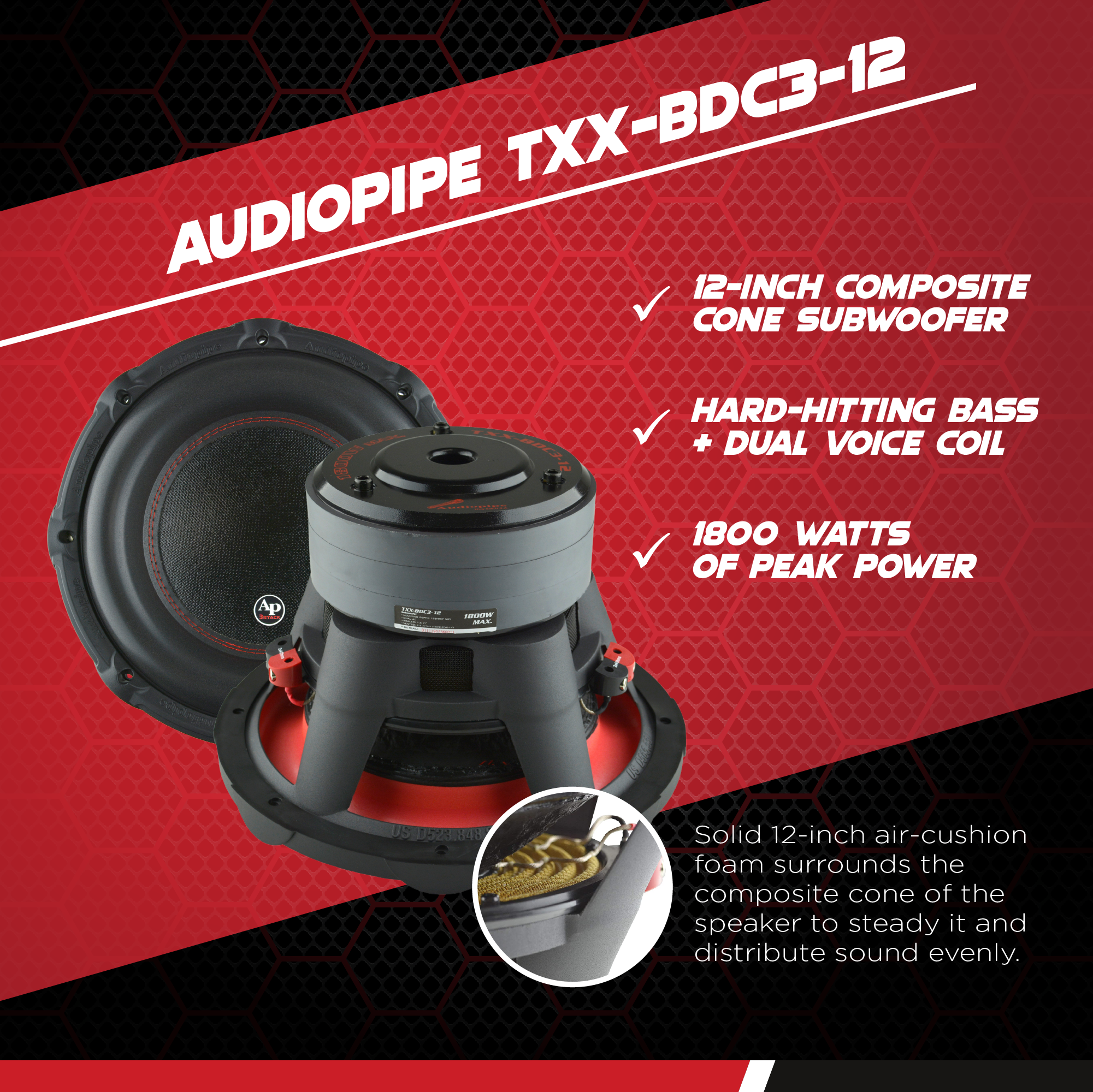 Audiopipe TXX-BD3-12 12 Inch 1800W 4 Ohm Car Audio Subwoofer (2 Pack) & Sub Box