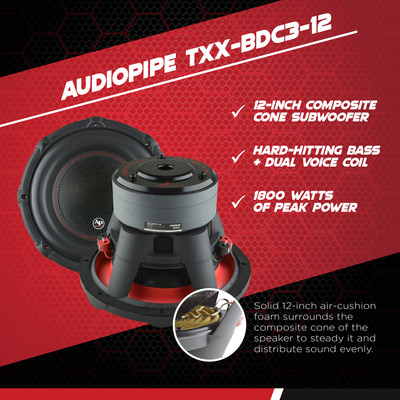 Audiopipe TXX-BD3-12 12 Inch 1800W 4 Ohm Car Audio Subwoofer (2 Pack) & Sub Box