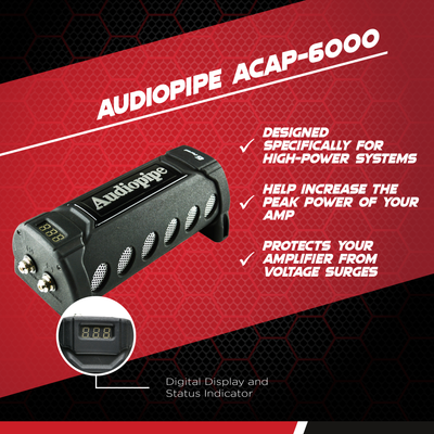 Audiopipe ACAP-6000 6 Power Car Audio Capacitor Digital Display Black (4 Pack)