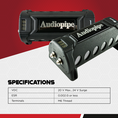 Audiopipe ACAP-6000 6 Power Car Audio Capacitor Digital Display Black  (2 Pack) - VMInnovations