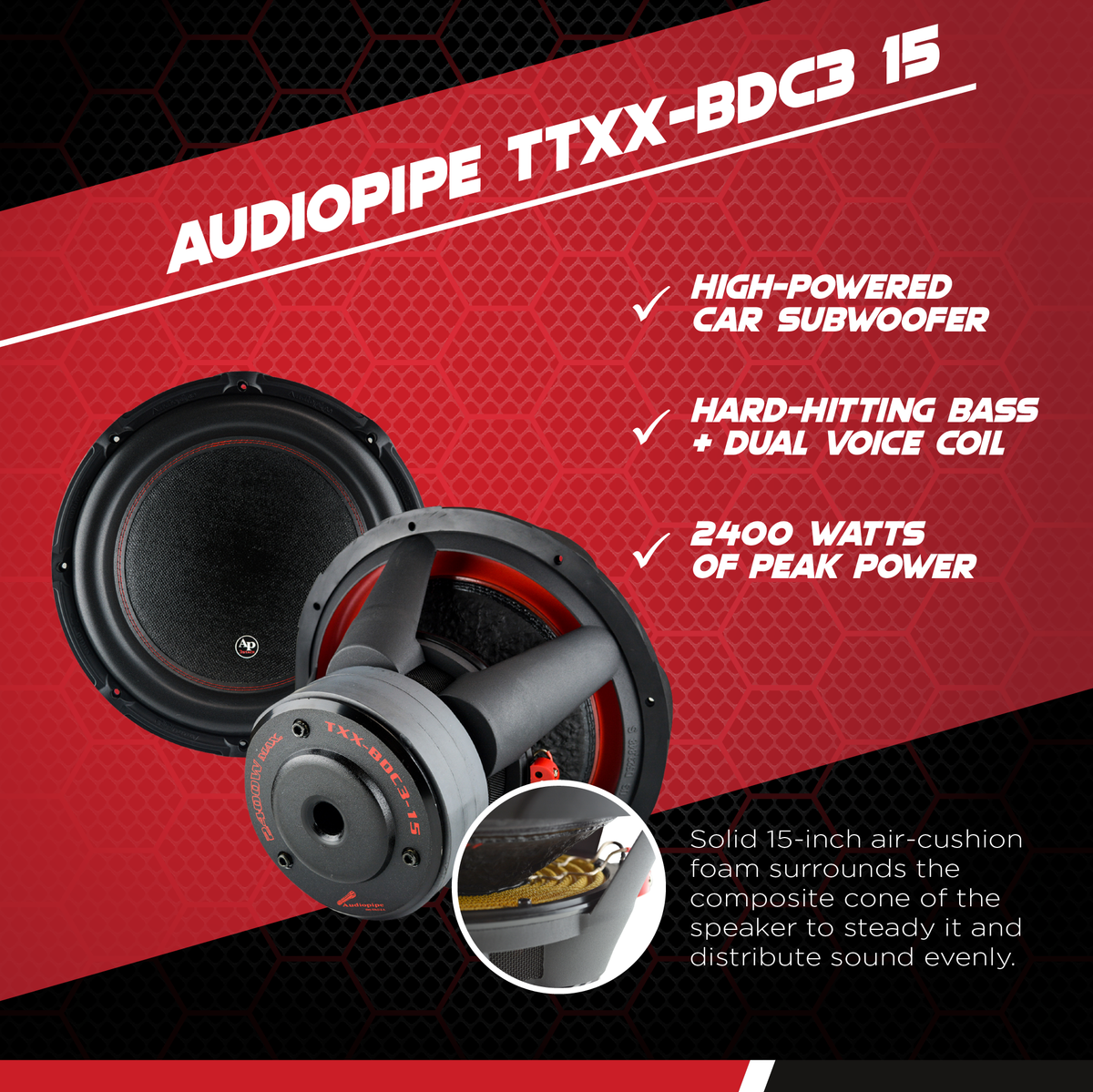 Audiopipe TXX-BDC3-15 15" 2400W Car Audio DVC Dual 4 Ohm High Power Subwoofer