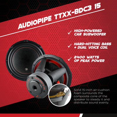 Audiopipe 15" 2400W Car Audio DVC Dual 4 Ohm High Power Subwoofer (Open Box)