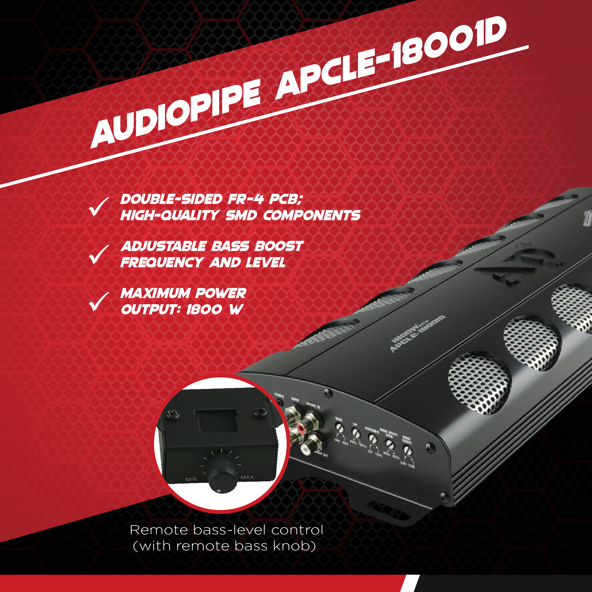 Audiopipe APCLE-18001D Class D 1800 Watt Monoblock Car Stereo Amplifier, Black