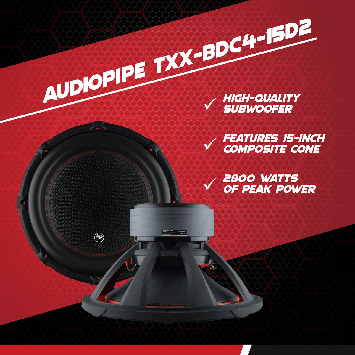 AudioPipe Sub-BDC4-15D2 15-Inch Sub Dual 2 Ohm 1400 W RMS Car Audio (2 Pack) - VMInnovations