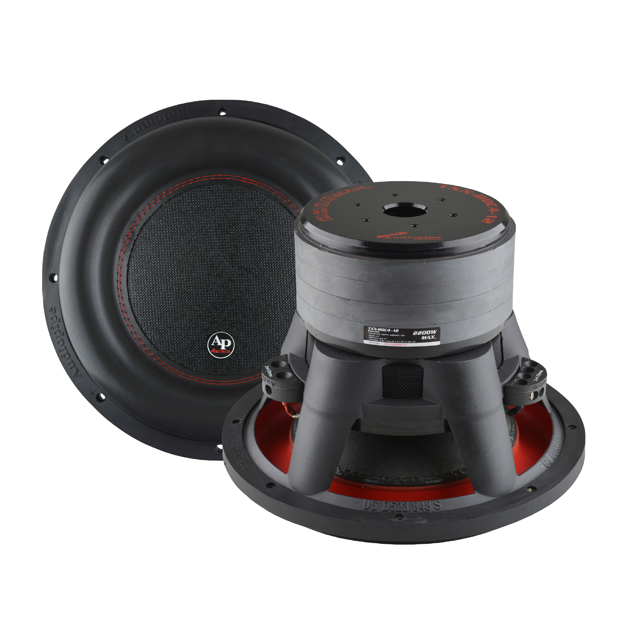 AudioPipe 12 Inch 2200W 4 Ohm Car Audio Subwoofer Quad Stack & Vented Enclosure