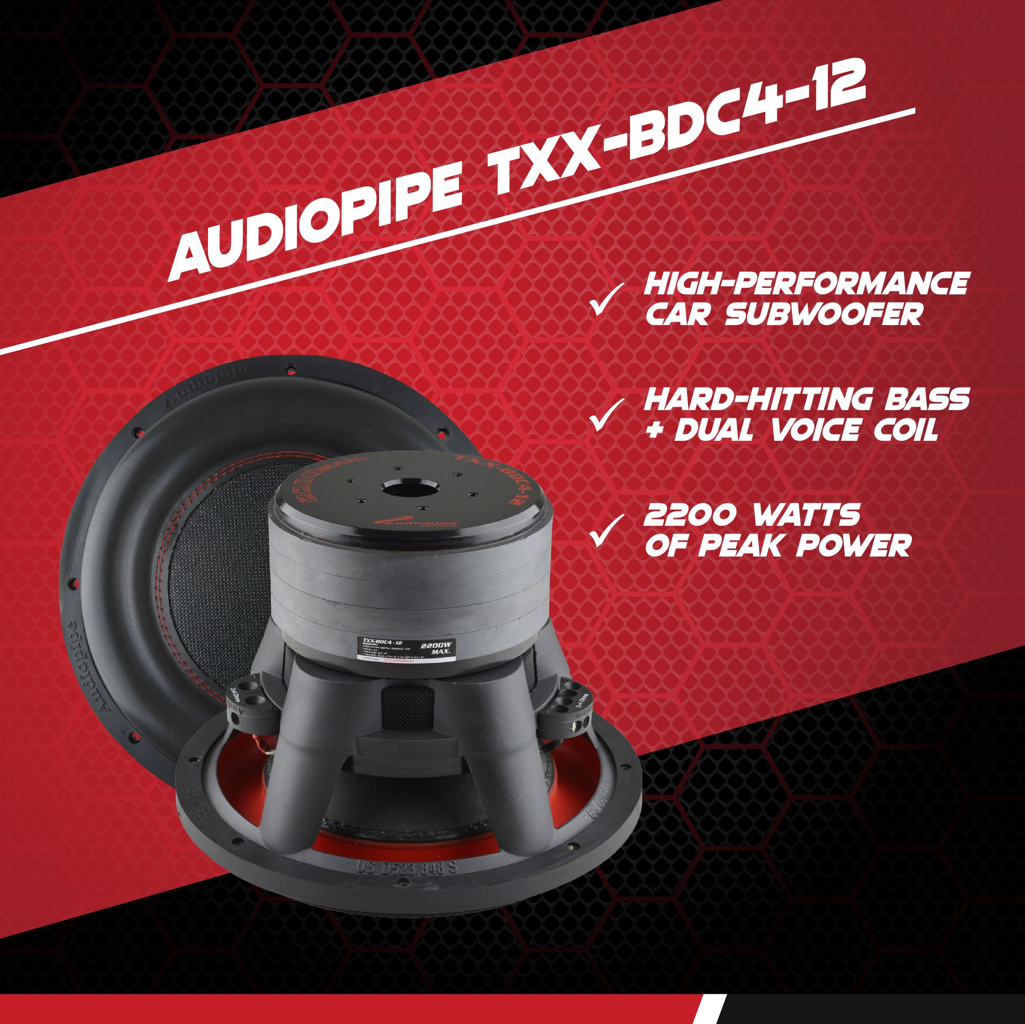 AudioPipe 12 Inch 2200W 4 Ohm Car Audio Subwoofer Quad Stack & Vented Enclosure