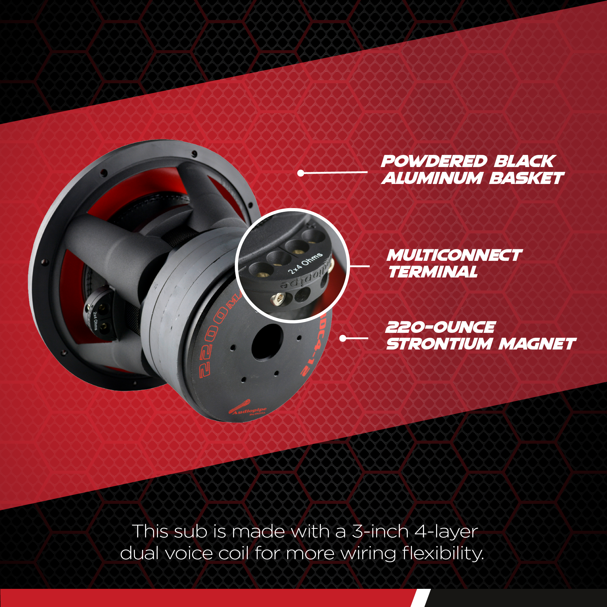 AudioPipe 12" 2200W 2 Ohm Car Audio Subwoofer Quad Stack & Side Ported Enclosure - VMInnovations