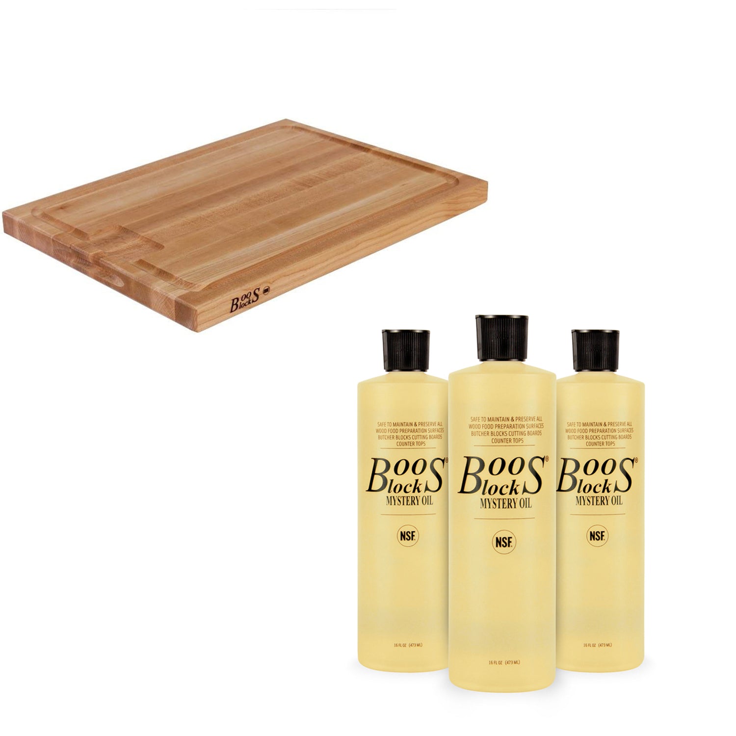 John Boos Au Jus Maple Cutting/Carving Board with Mystery Maintenance Oil 3 Pack - VMInnovations