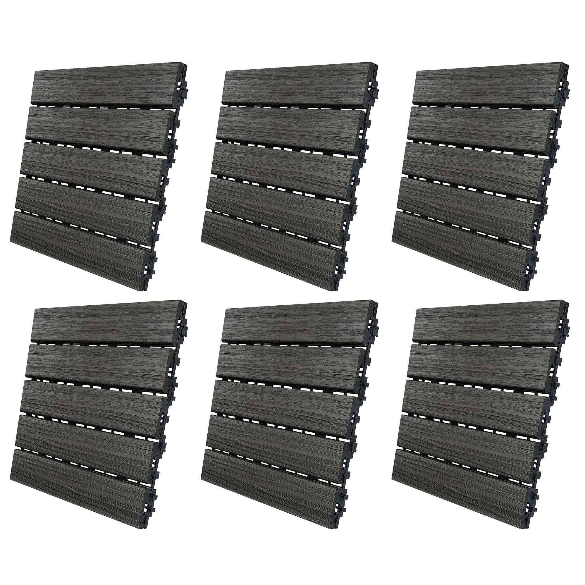 AURA 12" x 12" Premium Polymer Outdoor Patio Deck Tile, Driftwood Gray (6 Pack)