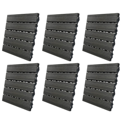 AURA 12" x 12" Premium Polymer Outdoor Patio Deck Tile, Driftwood Gray (6 Pack)
