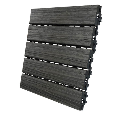 AURA 12" x 12" Premium Polymer Outdoor Patio Deck Tile, Driftwood Gray (6 Pack)