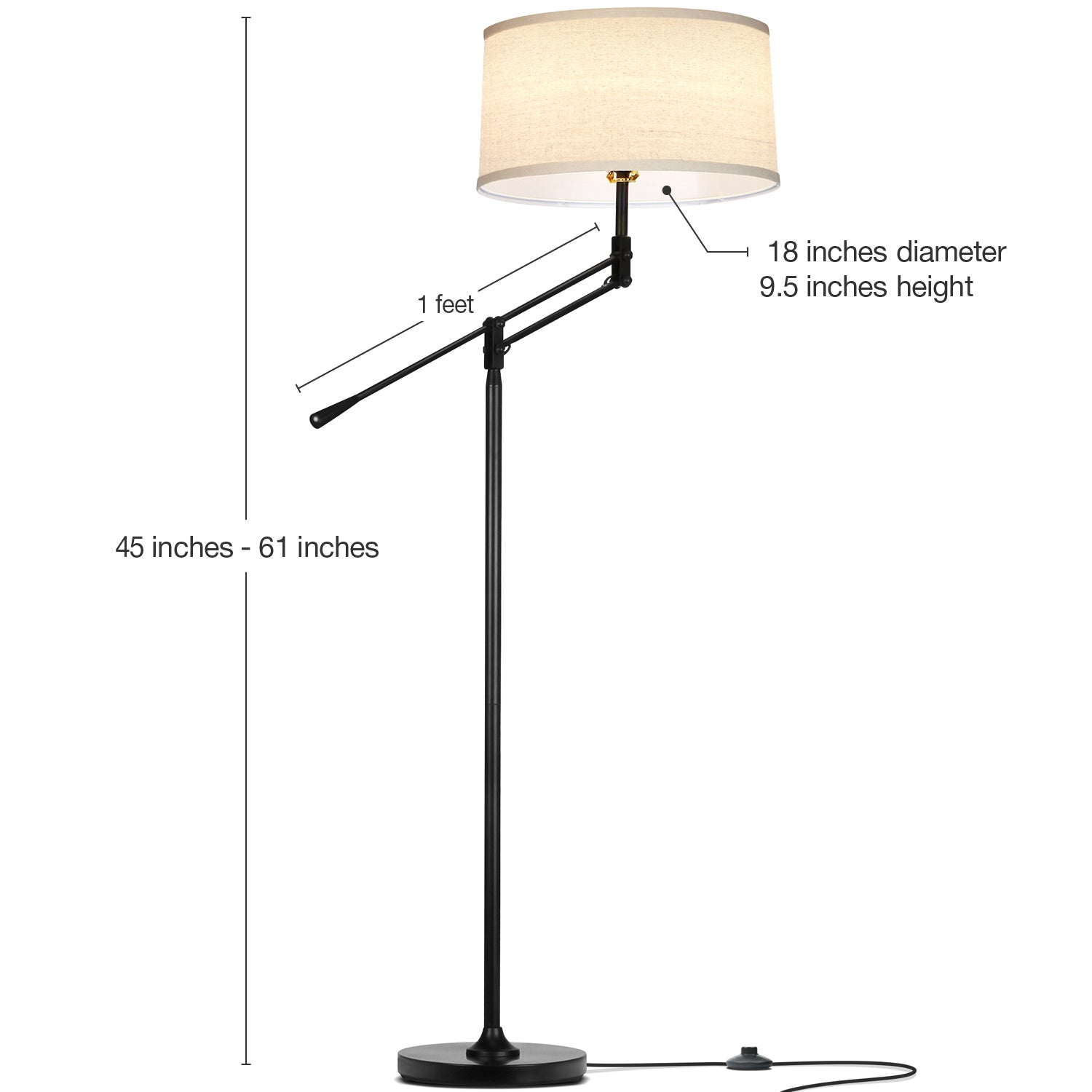 Brightech Ava Tall Standing Floor Lamp Pole w/ LED Light Bulb, Black (Used)