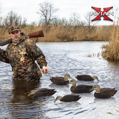 Avian X Topflight Black Ducks Realistic Decoy Sets with Flocked Bodies, 12 Pack